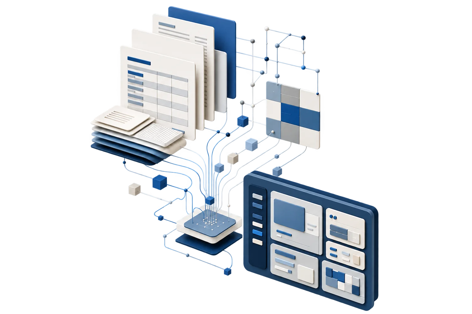 Ilustración de digitalización de documentos y datos de comercio exterior